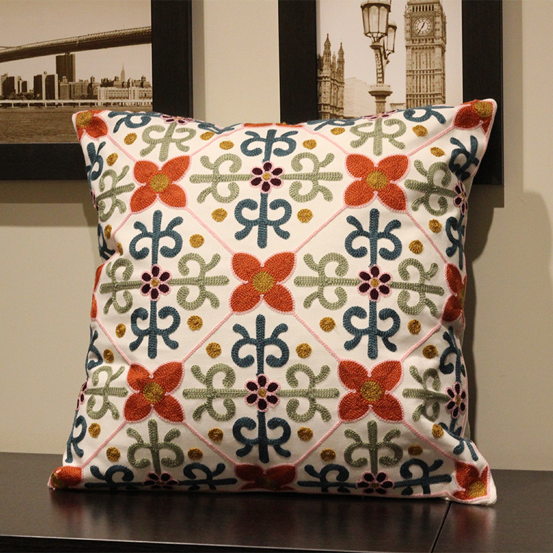 Vintage Amerikanische Stickerei Kissen Abdeckung Pflanze Blume Kissen Fall Wohnkultur Baumwolle Kissen Fall Wohnzimmer Schlafzimmer Sofa – Detail 10
