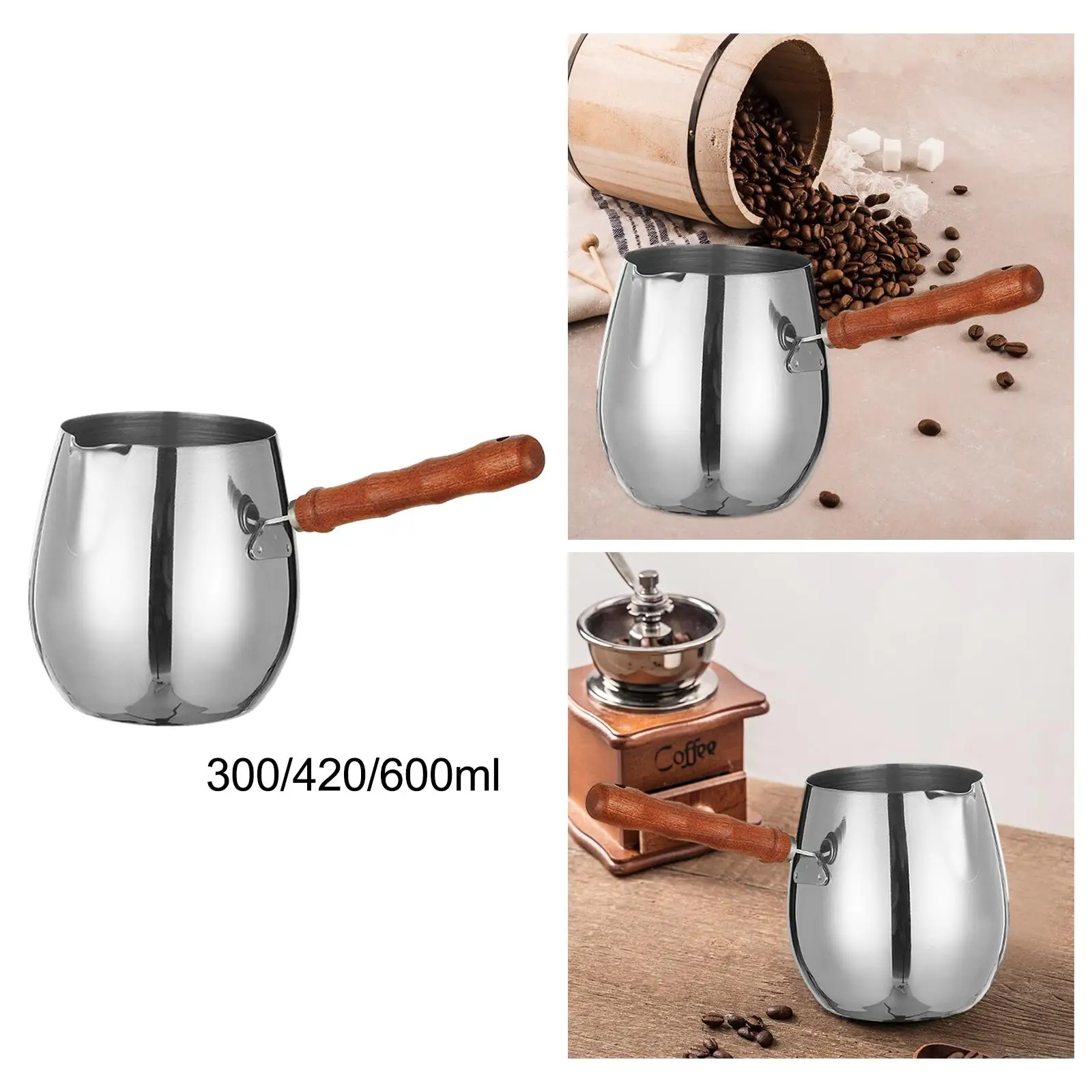 Turkish Coffee Pot Convenient to Use Wooden Handle Chocolate Melting Pan