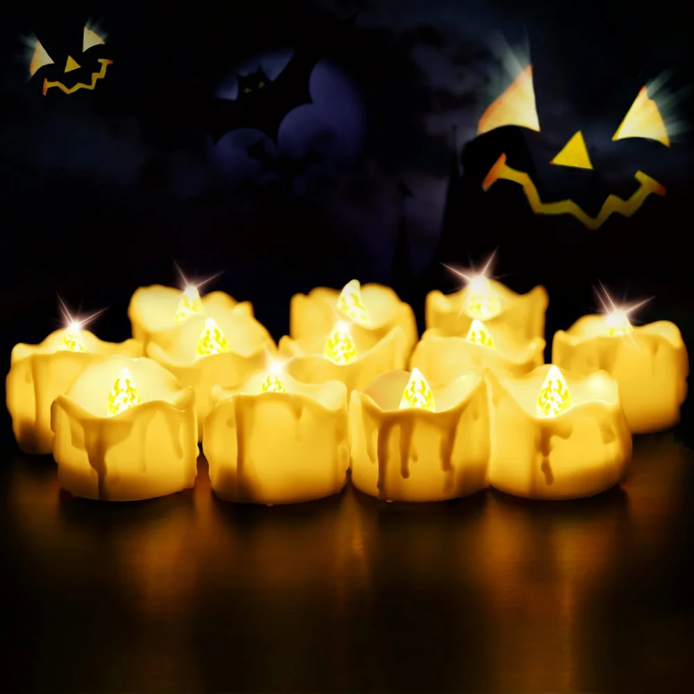 Yeahmart Flameless Flickering Timer Tea Lights - Battery Operated LED Candles