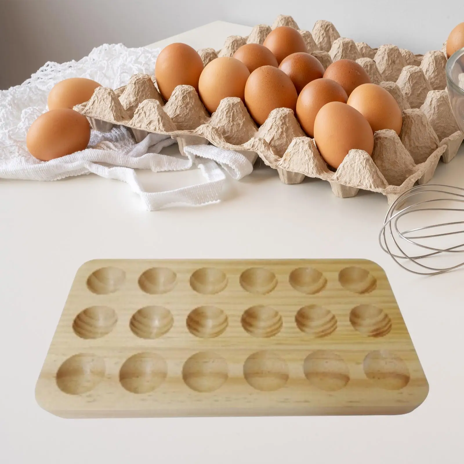 Wooden Egg Tray 18 Holes Reusable Egg Cartons Eggs Organizers Egg Containers for Countertop Kitchen Drawer Cabinet Refrigerator