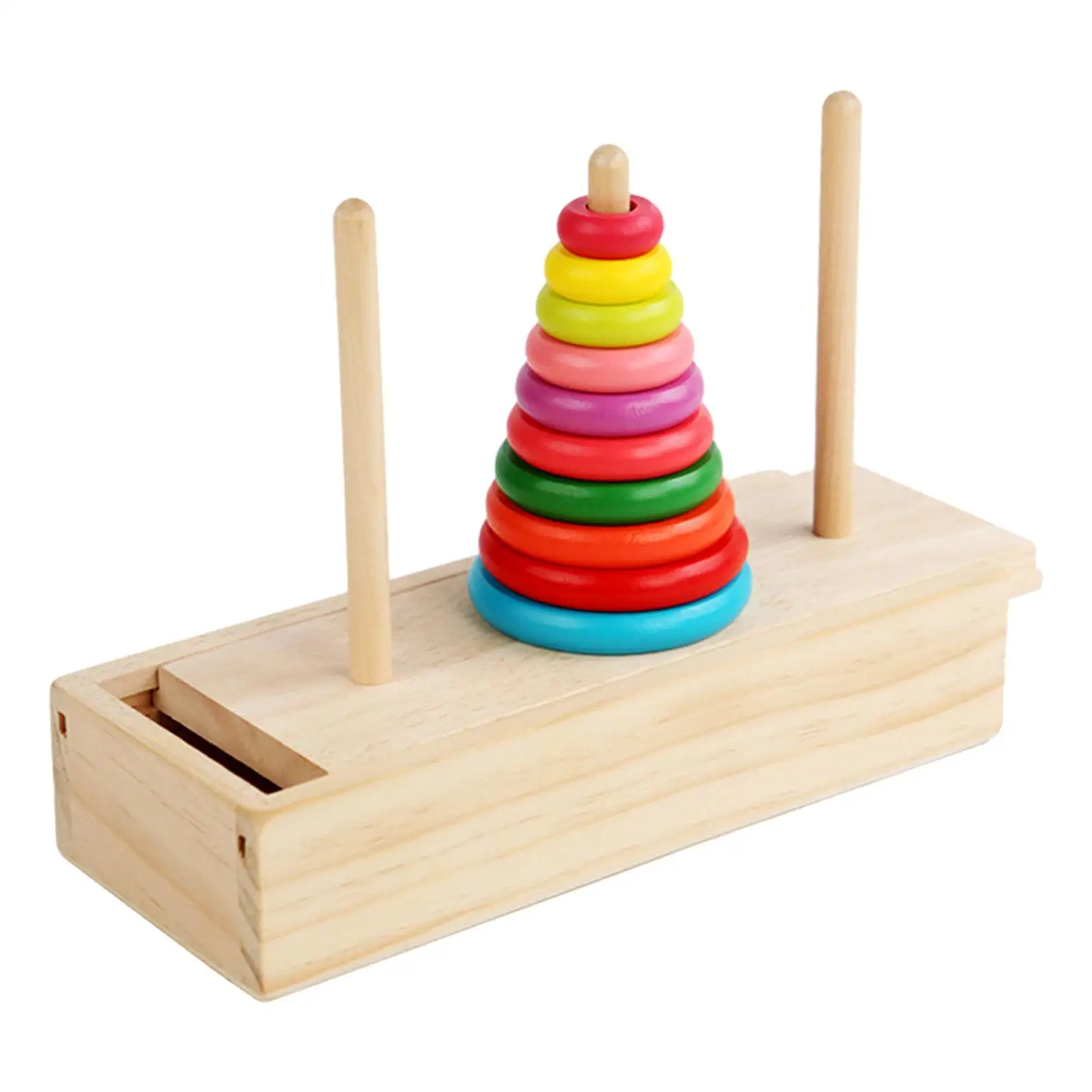 Wooden Stacking Tower Mathematical Game Color Cognition Puzzle Toy with Wooden Box Rainbow Color Stack Sorting Toy for Children