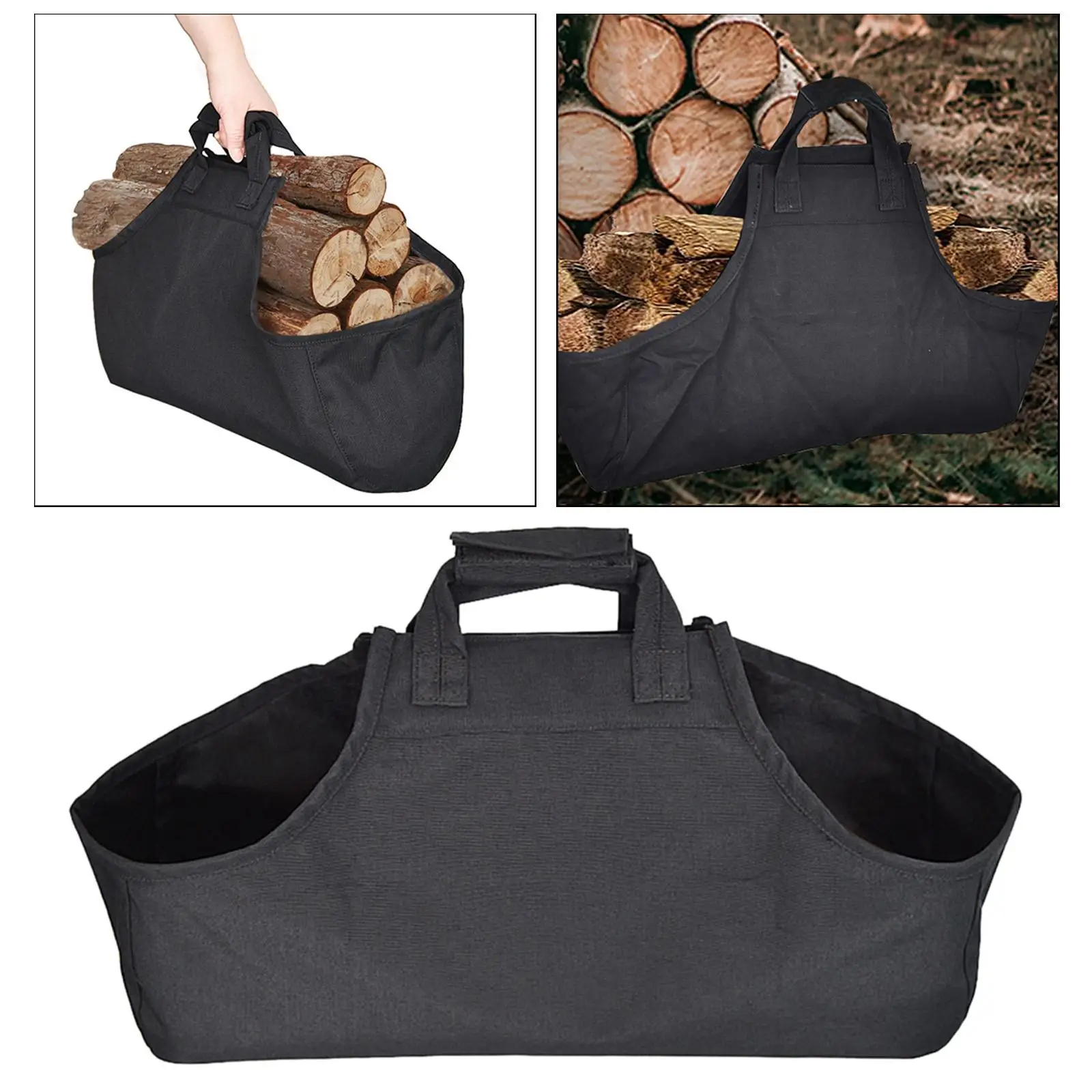 Large Capacity Firewood Carrier Bag Log Tote Wood Holder with Handles Woodpile Rack Carrying for Fireplace Camping Outdoor