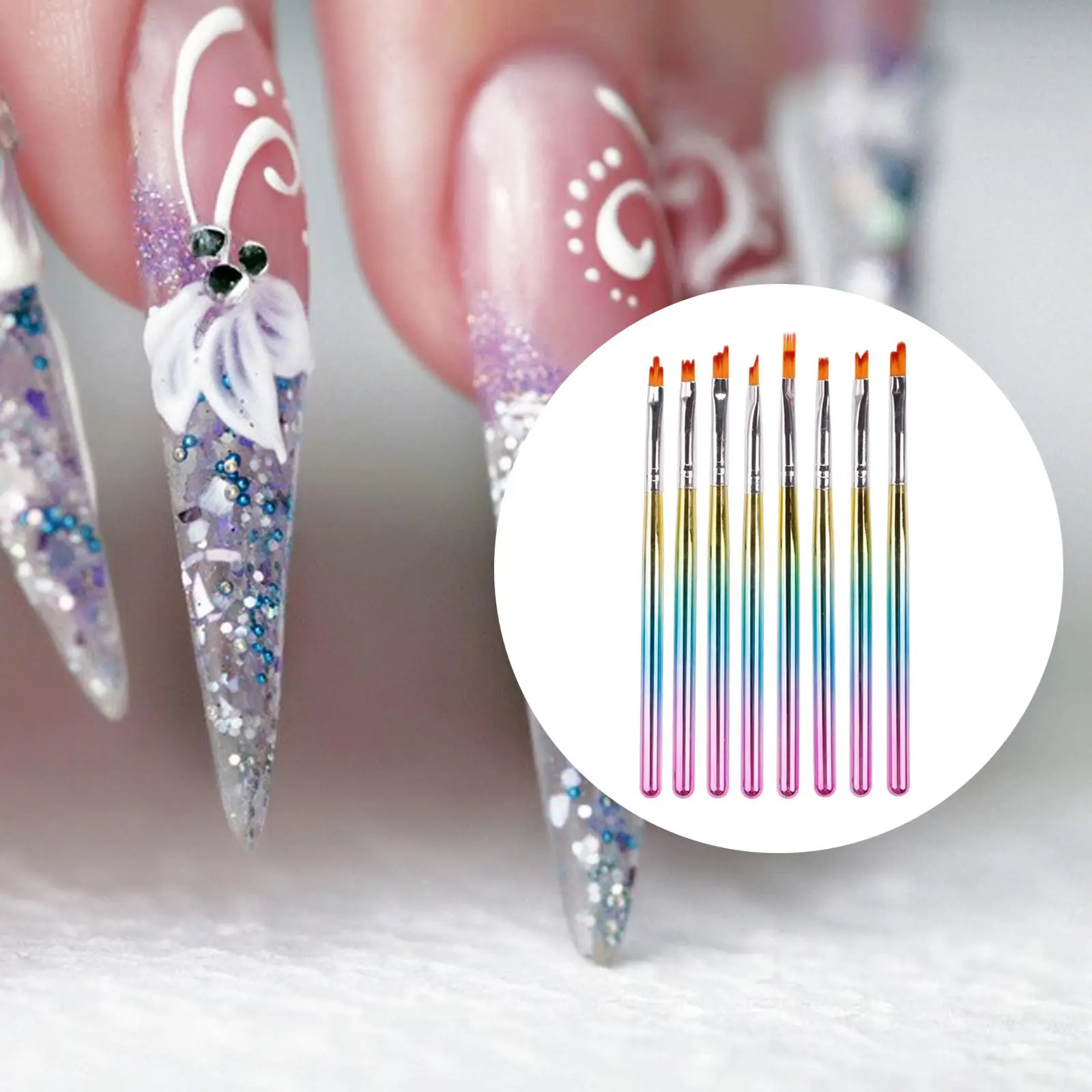 8 Pieces Nail Art Brush Pen Striped Pattern 3D Flower Drawing UV Gel Painting Pen for Professional Salons Beginner Girls