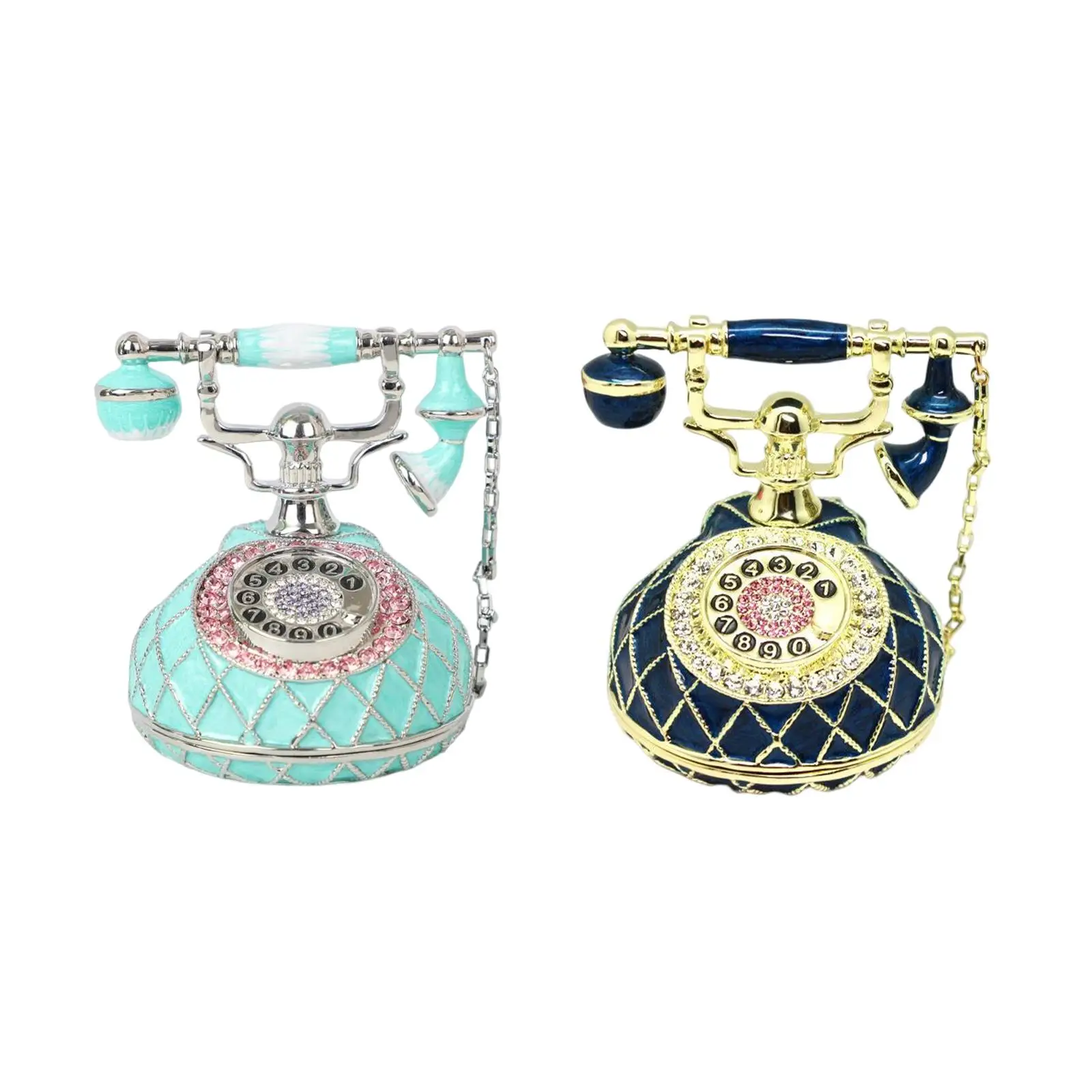 Vintage Style Telephone Statue Jewelry Trinket Box Storage Decorative Hinged Decoration Case for Necklace Rings Watch Bracelet