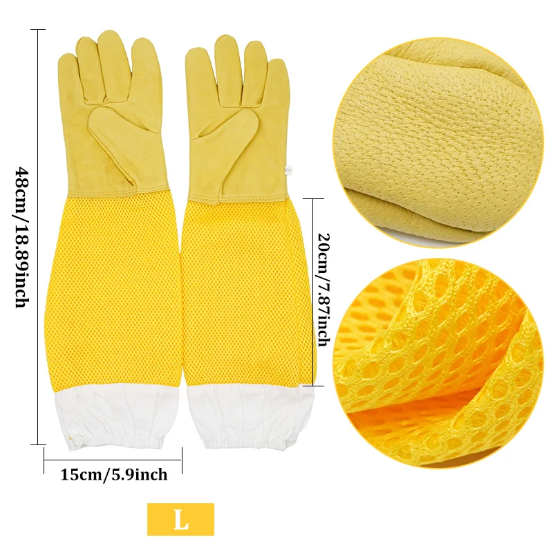 Description Picture 3 of item1 Pair Beekeeper Gloves Protective Sleeves Ventilated Professional Anti Bee for Apiculture Beekeeper Prevent Beehive Tools