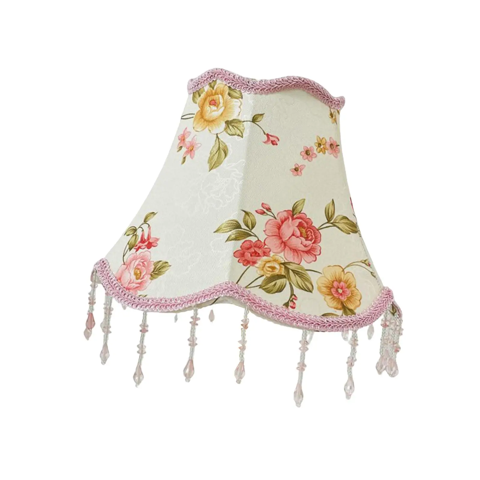 Lamp Shade with Fringe with Beads Decorative Table Lamp Cover E27 Base Fabric Lampshade for Home Office Restaurant Dining Room