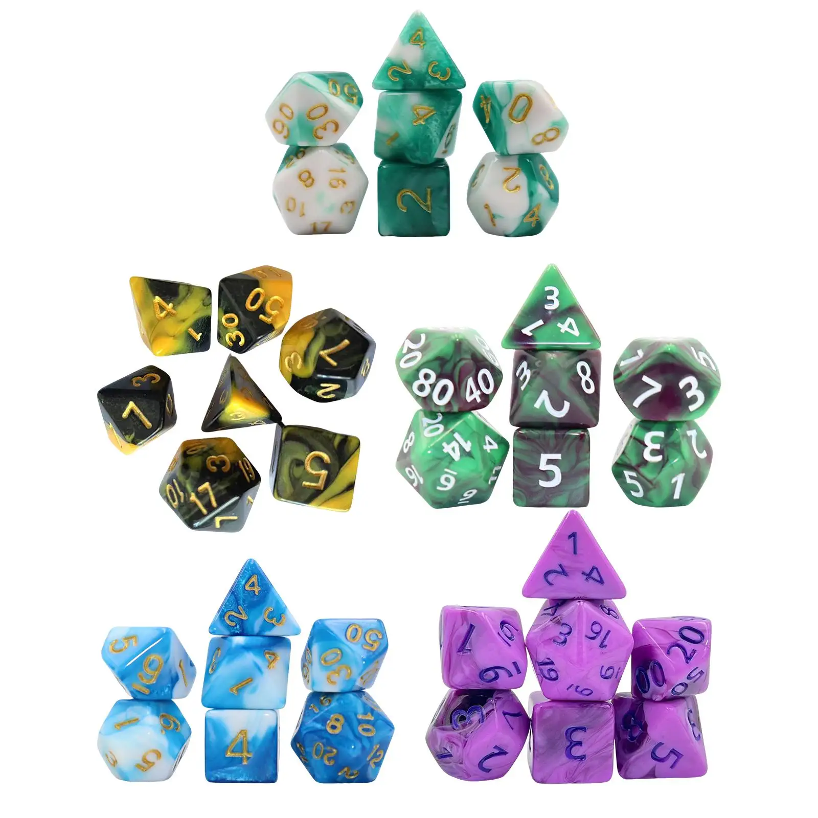 7 Pieces Acrylic Polyhedral Dice Board Games, Multi-Sided Dice, Gaming Dice for