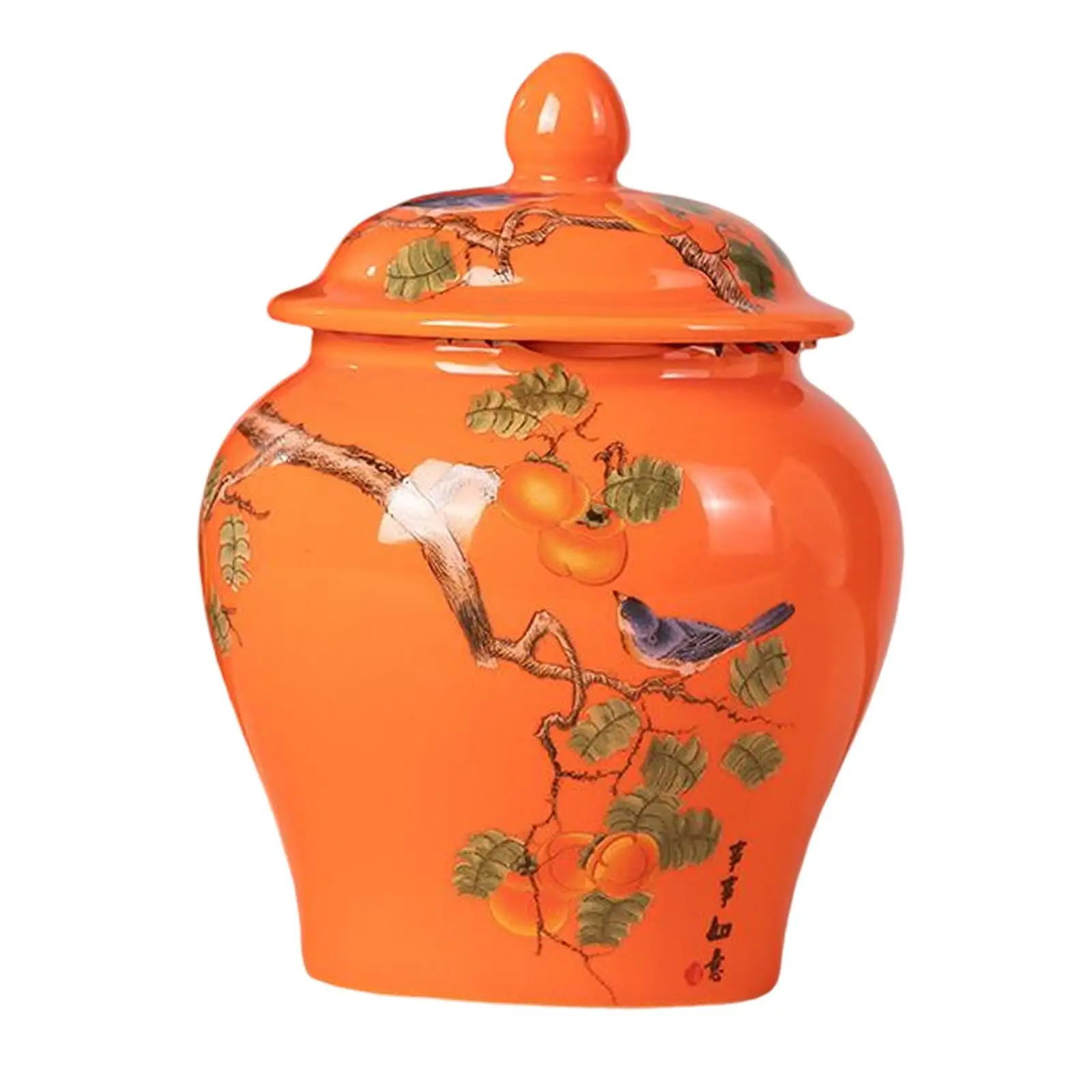 Chinese Style Ceramic Ginger Jar Household Temple Jar Storage Jar Decorative Bud Vase Airtight Lid Caddy for Candy Sugar Coffee
