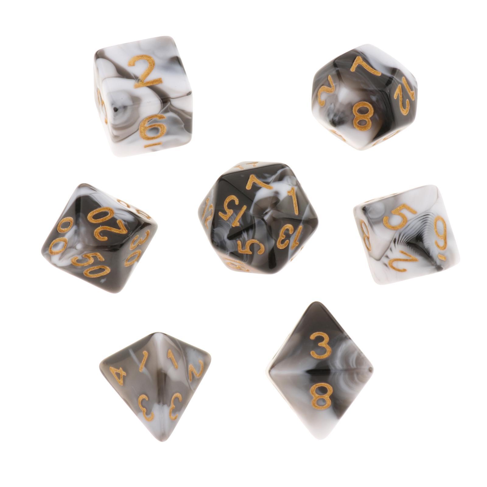 7Pcs Painted Polyhedral Dices Multi-sided Acrylic Dice D4 D6 D8 D10 D12 D20 Role Playing Dice Game Accs for Dnd RPG MTG Games 