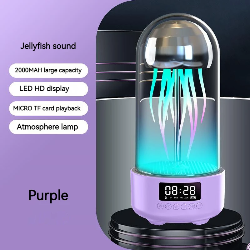 Jellyfish Bluetooth Speaker Night Light Clock LCD Display Multifunction Rgb Light Stereo USB FM Radio TF Card Aux Music Playback