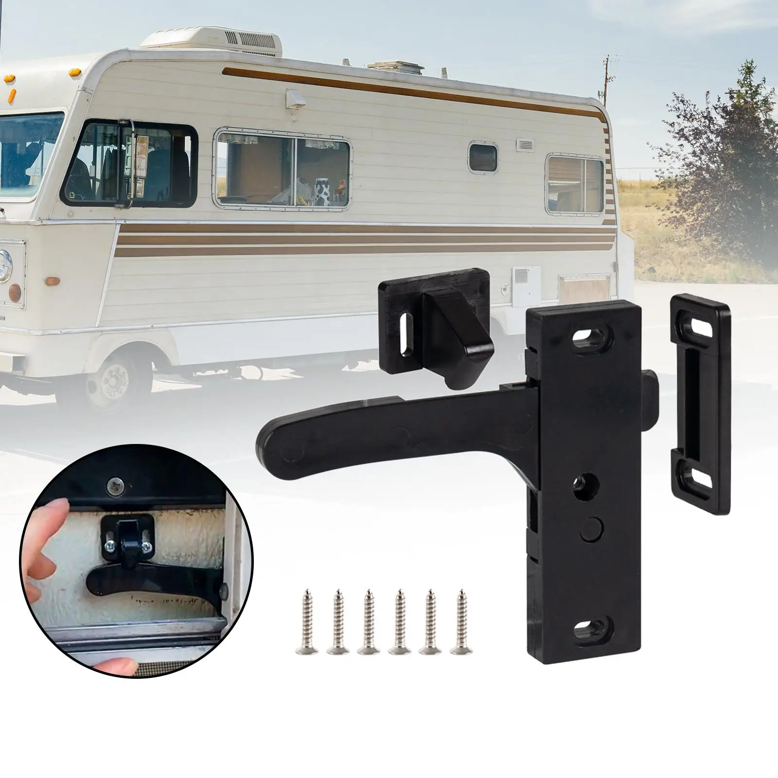 RV Screen Door Latch Replacement Black Attachment Accessories Right Hand Handle Kit for Travel Trailer Motorhome RV Caravan