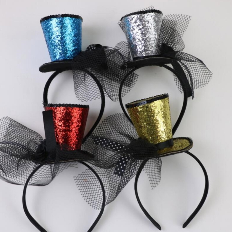 Vintage-Fascinator-Zylinder für Mädchen mit glitzerndem Schleier für Tea-Party-Opernkostüm – Detail 3