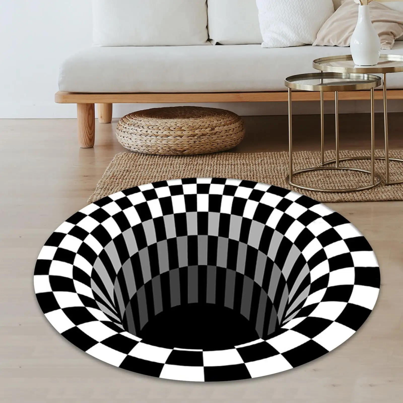3D Printed Round Vortex Illusion Living Room Rug Carpet Optical Illusion Area 