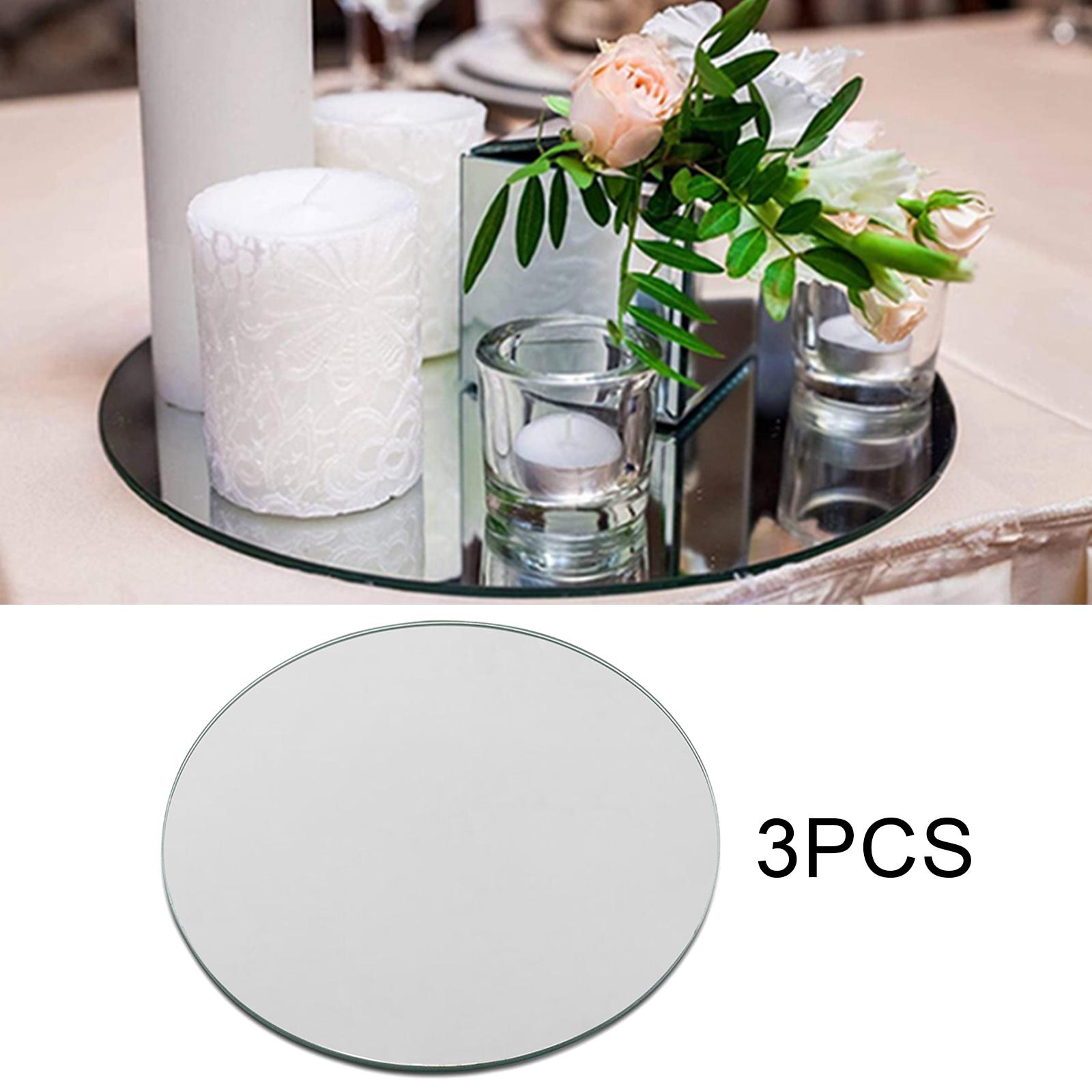 Set of 3 Round Mirror Plate Candle Holder Organizer for Wedding Centerpieces