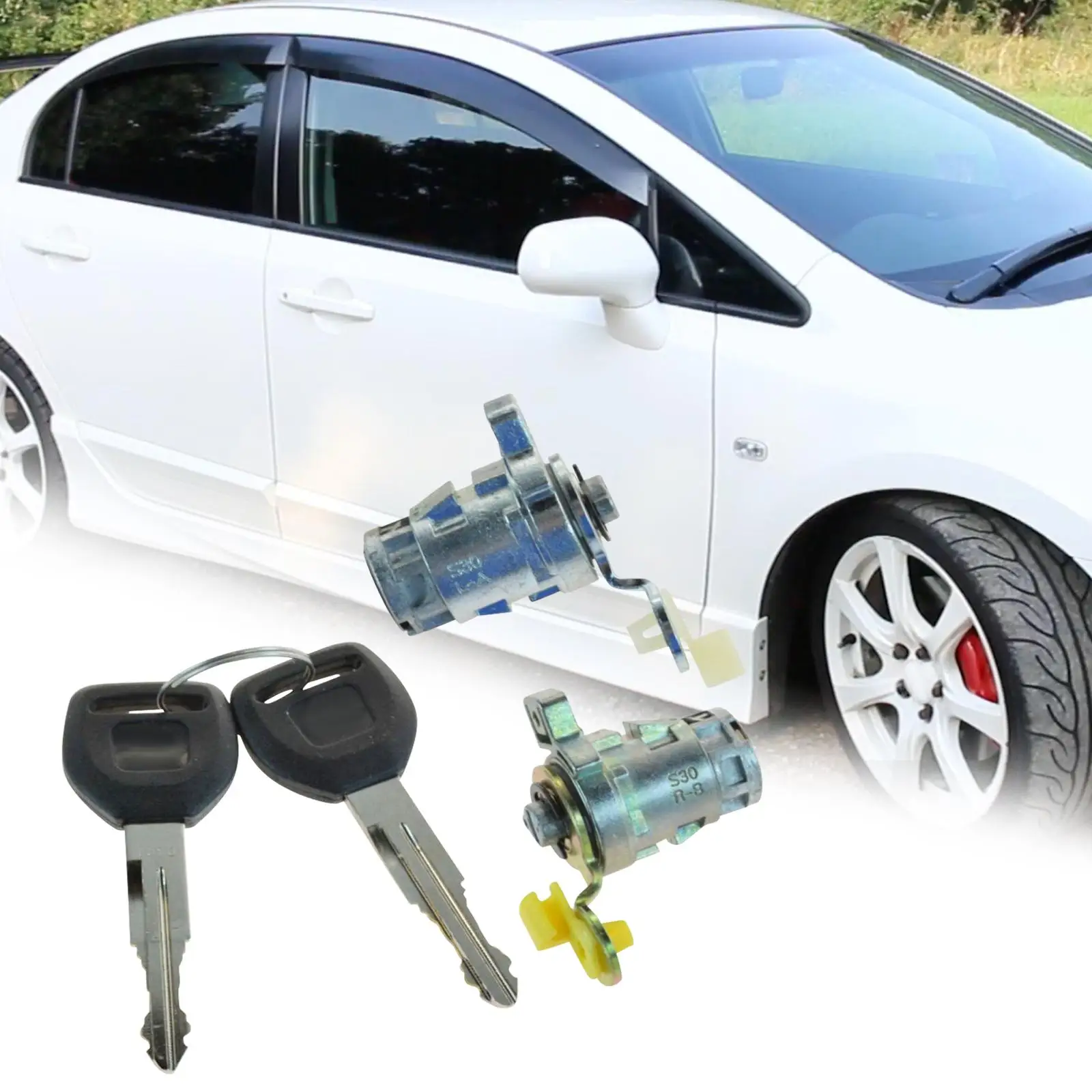 Door Lock Cylinder Set Front Driver Side Direct Replaces Easy to Install Accessory Repair Parts Assembly for Honda