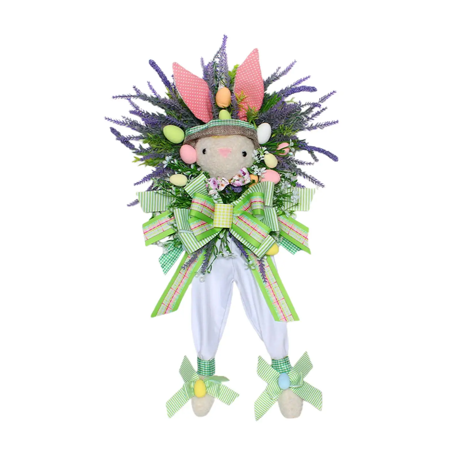 Easter Rabbit Egg Wreath Front Door with Colorful Eggs Greenery Leaves Bunny Garland for Home Outdoor Decor