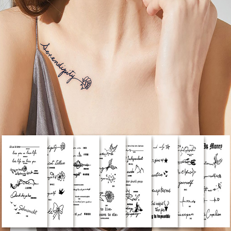 Best of Herbal Juice Tattoo 8pcs / set Sexy English Letter Clavicle Arm Waterproof Long Lasting 15 Days Fake Tattoo Reviews & Tips