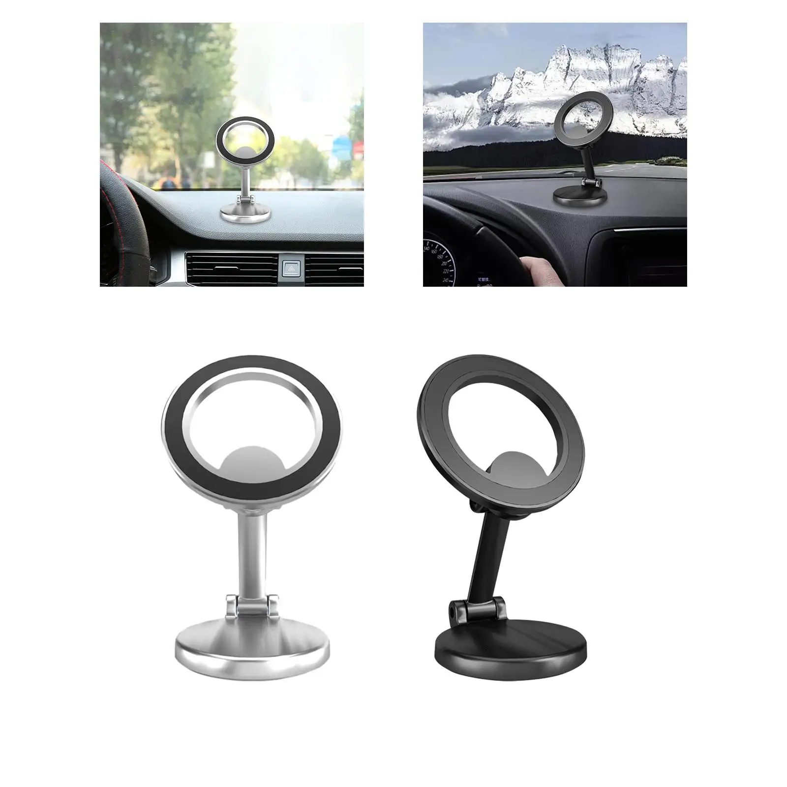 Magnetic Car Phone Mount Foldable Compact Fits Most Smartphones Universal with Metal Plates Automotive Accessories Phone Cradle