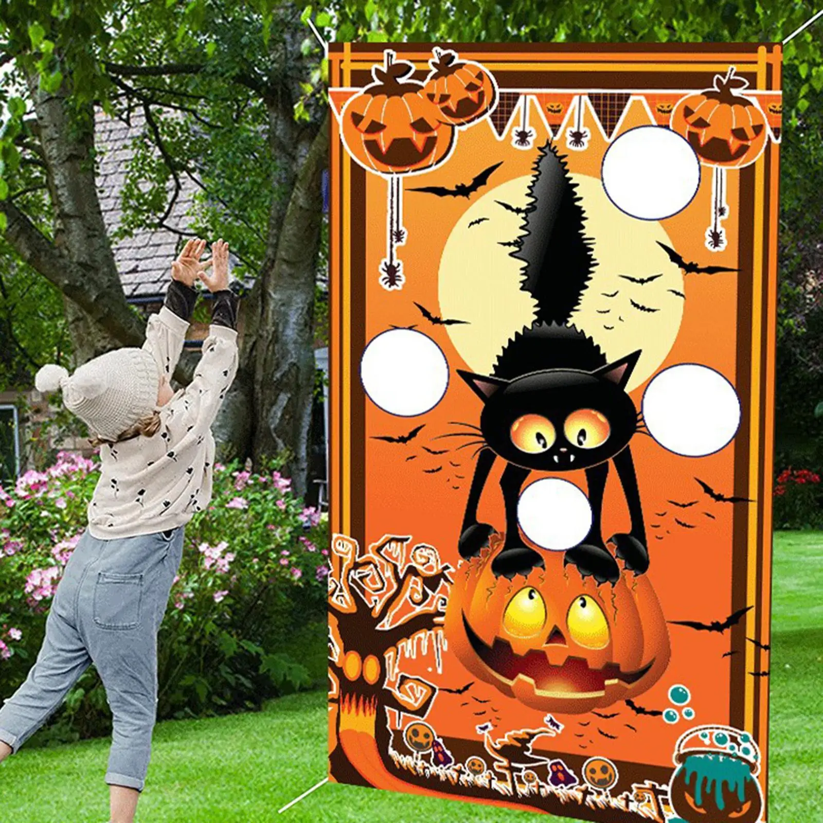 Halloween Toss Game Indoor Outdoor Throwing Games Camping Game with Haning Rope Toss Games Banner Backyard Game for Party Yard