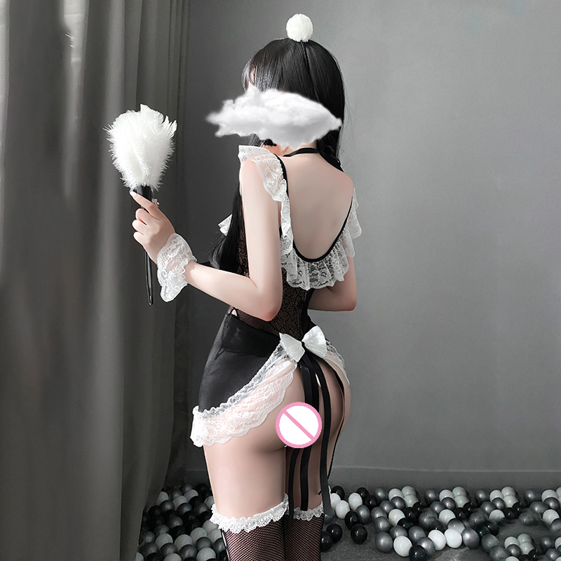 Women Cosplay Amid Outfits Lace Floral Deep V Passion Underwear Sweet Heart Bow Knot uniform Sexy Mesh See Through Maid Lingerie 12 S26a036d0d23c4b509f1dd9cdab20519bM