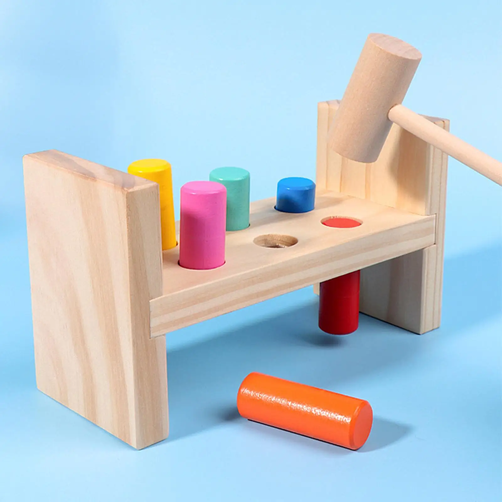 Wooden Hammer Toy with Mallet Color Cognition Fine Motor Skills Developmental Toy for Kids Children Girls