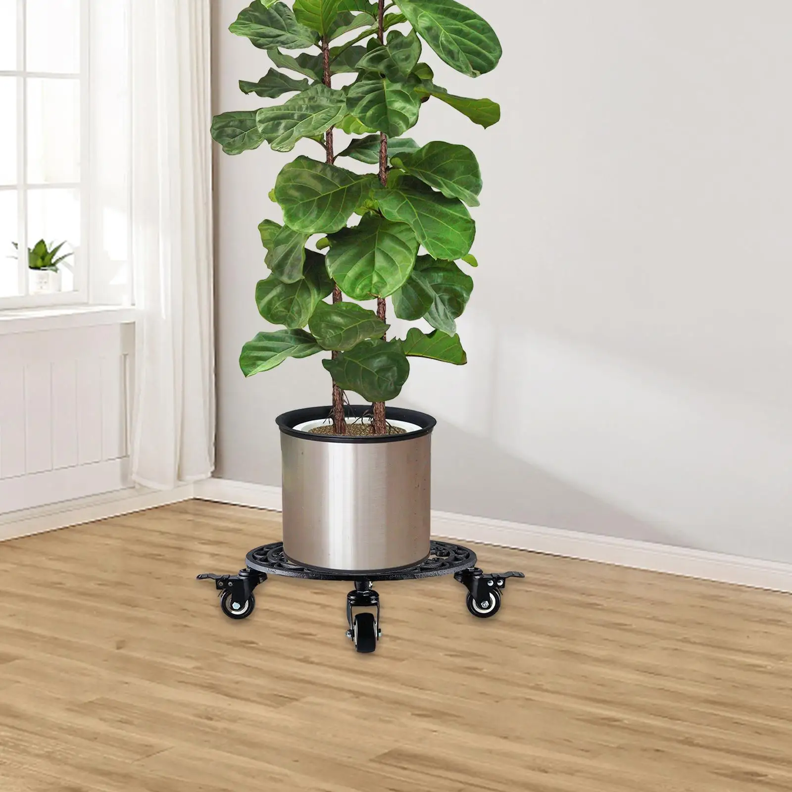 Planter Caddy Potted Planter Stand with Wheels Versatile 360° Rotating Wheels 32.5cm Round for Large Vases, Heavy Trash Bin