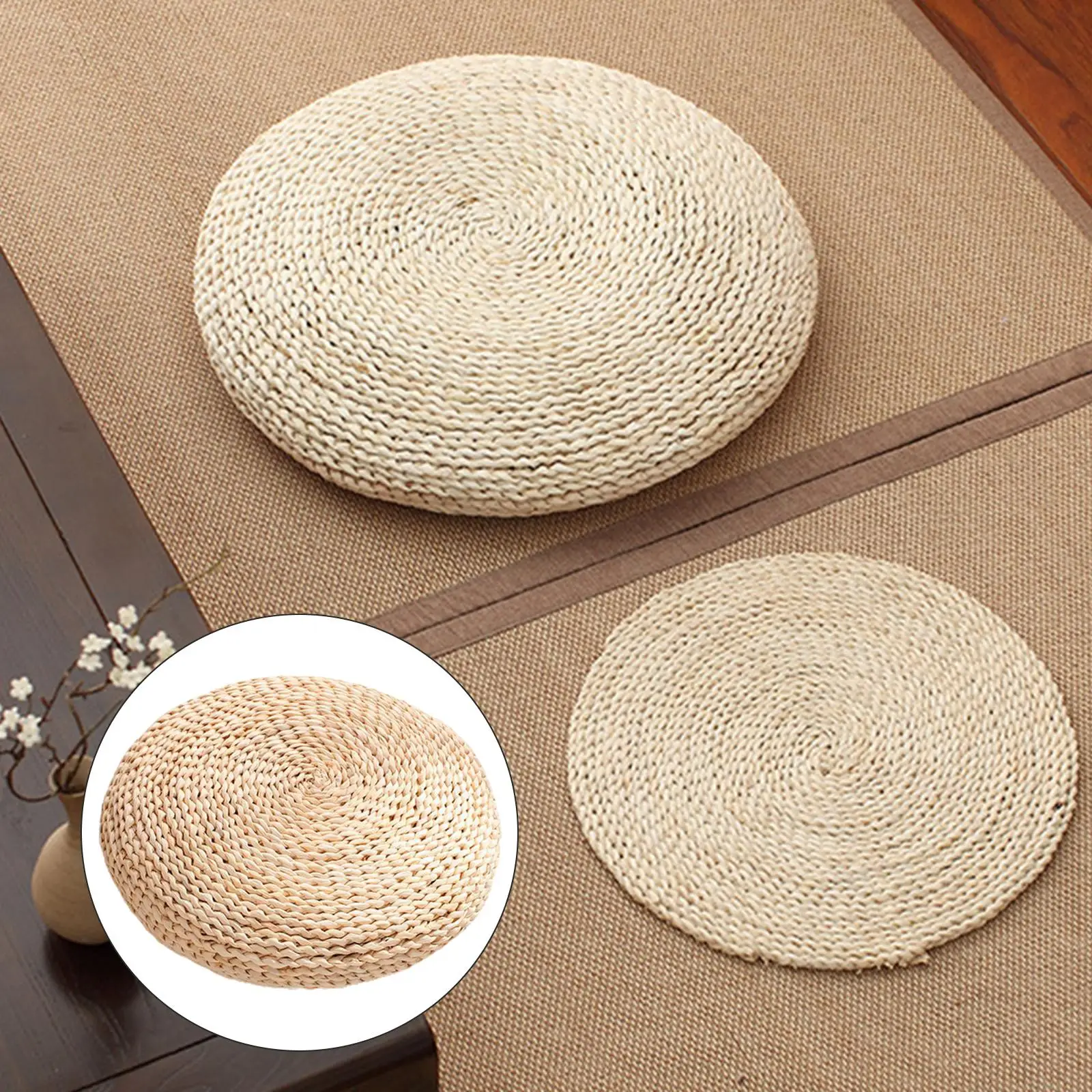 Round Floor Cushions Pillow Straw Pouf Tufted Corduroy Tatami Soft Thick Floor Seat Pillows for Rocking Pad