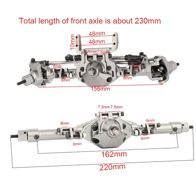 SCX10 II CNC Aluminum Front Rear Straight Complete Axle for 1/10 Axial  SCX10 II 90046 90047 RC Crawler Car New Upgrade Parts