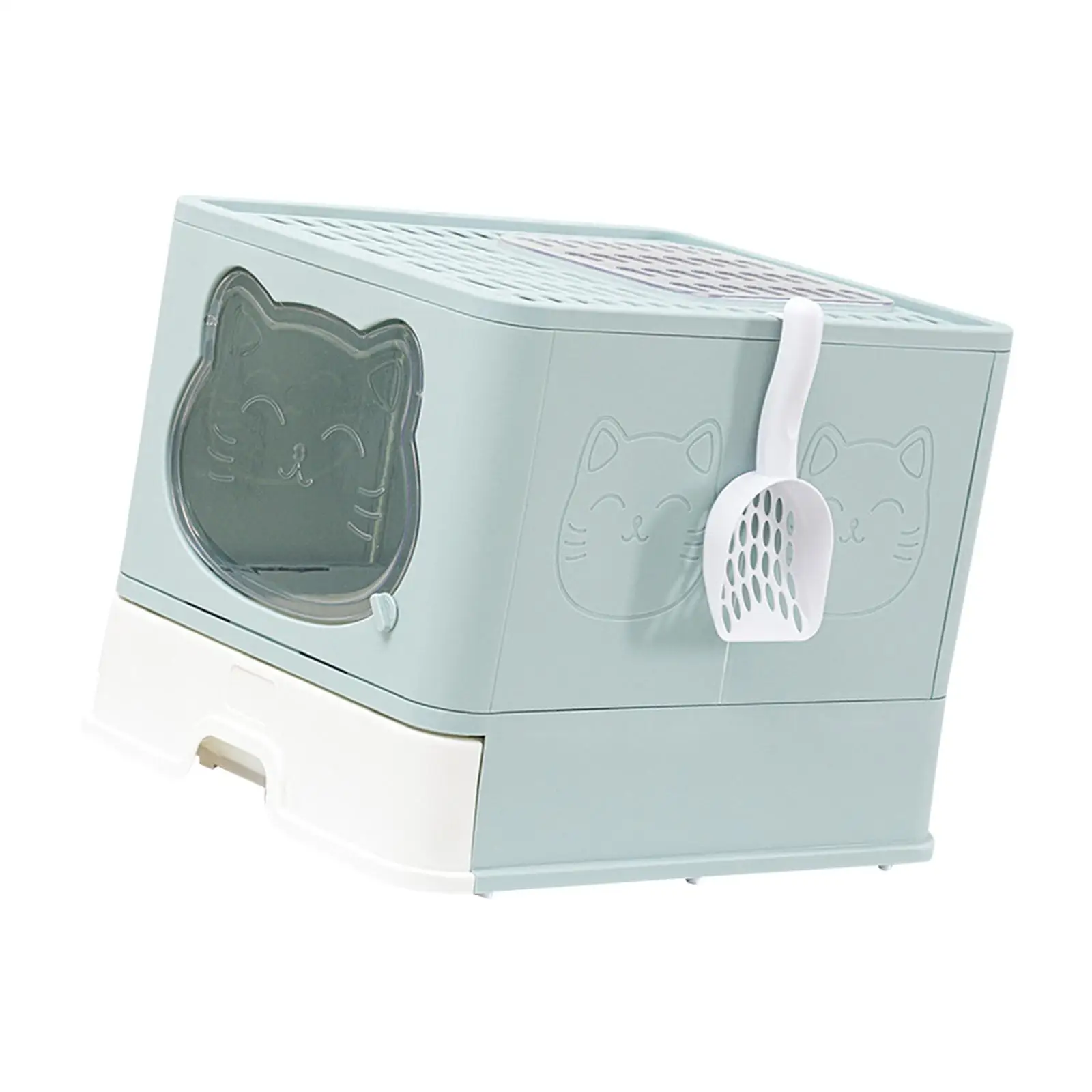 Large Cat Litter Box Foldable Fully Enclosed Hollow Holes AT The Top Durable
