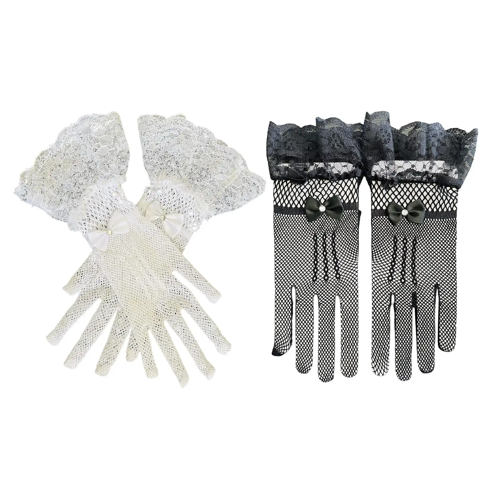 Short Lace Gloves Full Finger Wedding Gloves Lolita Tulle Wrist Length Fashionable for Dinner Opera Performance Banquet Costume