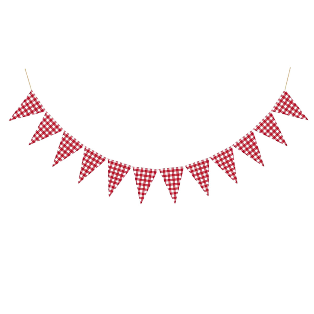 Rot-weißer Stoff, kariert, kariert, Dreieck, Flagge, Wimpel, Girlande, Hochzeit, Geburtstag, Karneval, Picknick, Party im Freien, Wimpelkette, Dekoration – Detail 2
