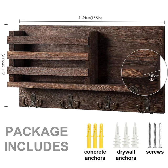 Key Holder for Wall with Shelf Rustic Mail Organizer Wall Mount Wooden  Entryway Hanging Mail Organizer with Key Hooks and Mail - AliExpress