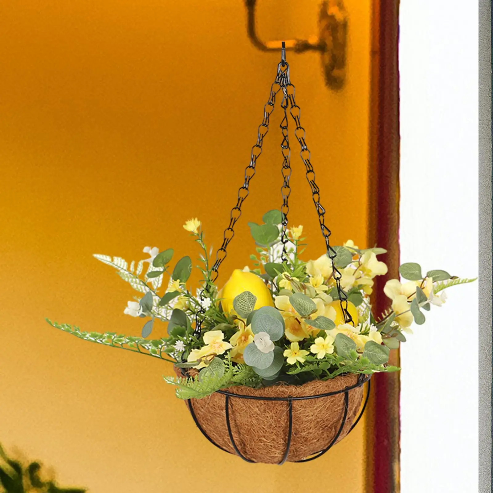 Hanging Artificial Flowers Basket Ornament Chain Flowerpot Fake Hanging Plant for Backyard Balcony Lawn Patio Outdoor Indoor