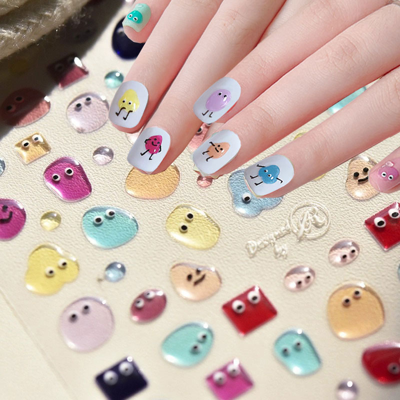 Best of 1Pc Coloful Funny Jelly Smiling Face Nail Decals Fresh Relief Cartoon Decorations Self Adhensive Nail Manicure Funny Stickers # Reviews & Tips