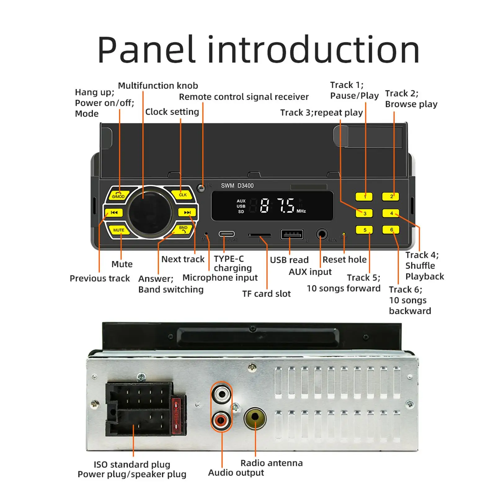 Car Stereo V5.0 LED Display Handsfree AUX Input FM Audio Voice Control WMA/WAV//ape Multimedia Player for Trucks Cars