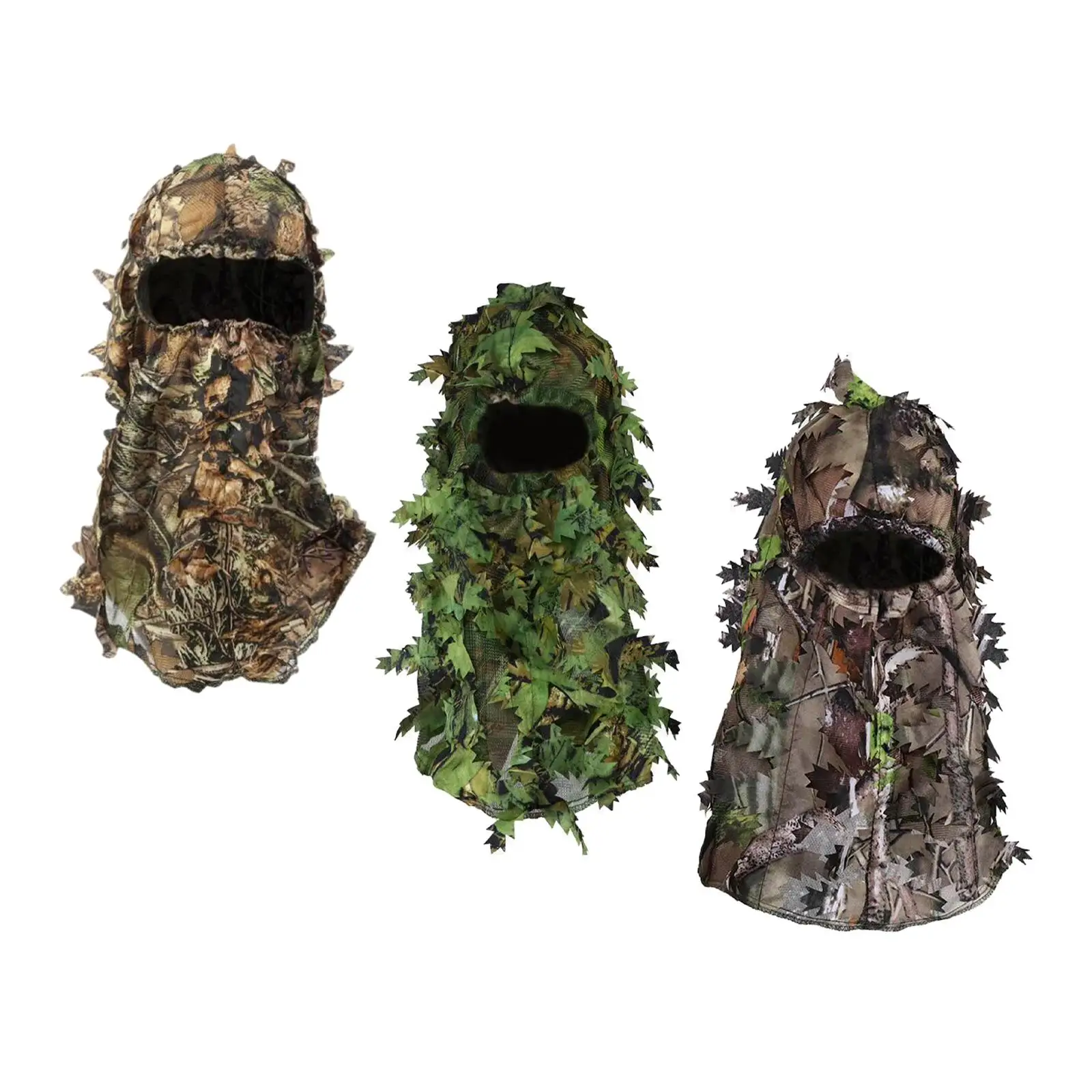 3D Ghillie Headwear Full Face Breathable Unisex Camo Full Face Camouflage Leafy Hat for Turkey Hunting Forest Shooting