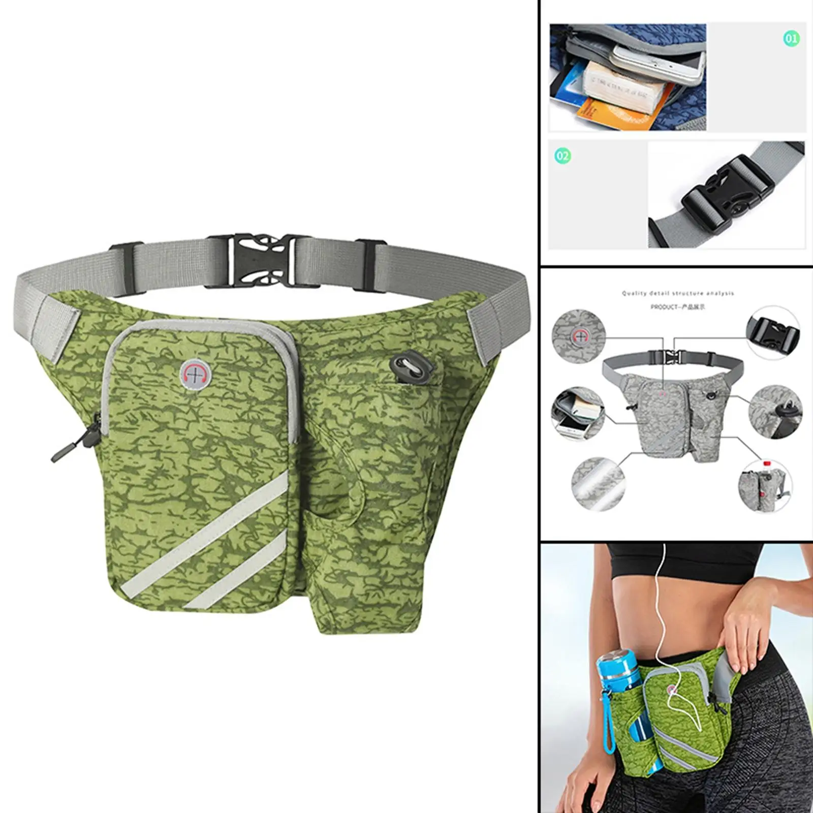 Running Waist Pack with Water Bottle Holder Headphone Hole Casual Sport Fanny Pack Running Bag for Travel Hiking Jogging Fitness