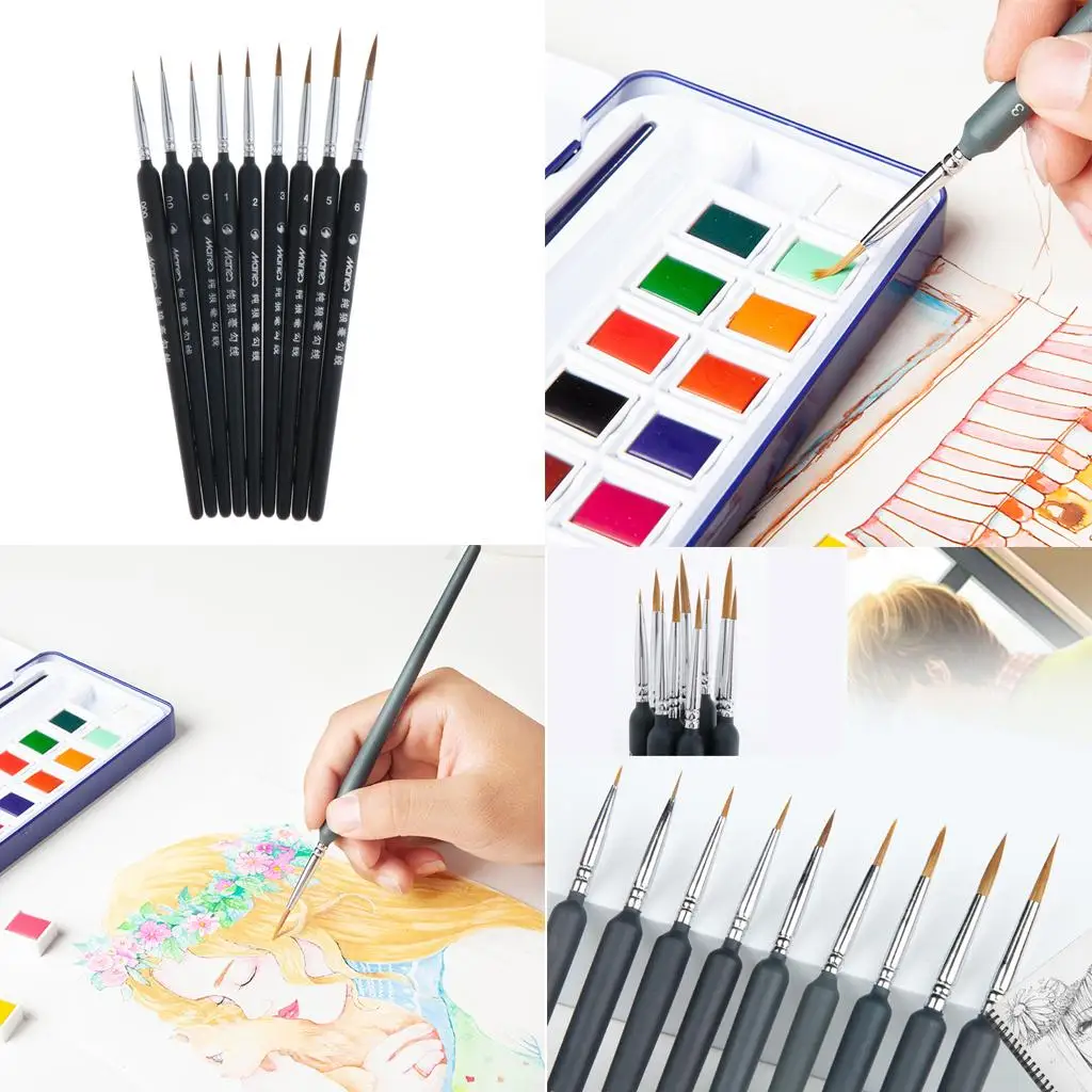 9 Pcs Artist Paint Brushes Set Watercolour Nail Oil Painting   Crafts