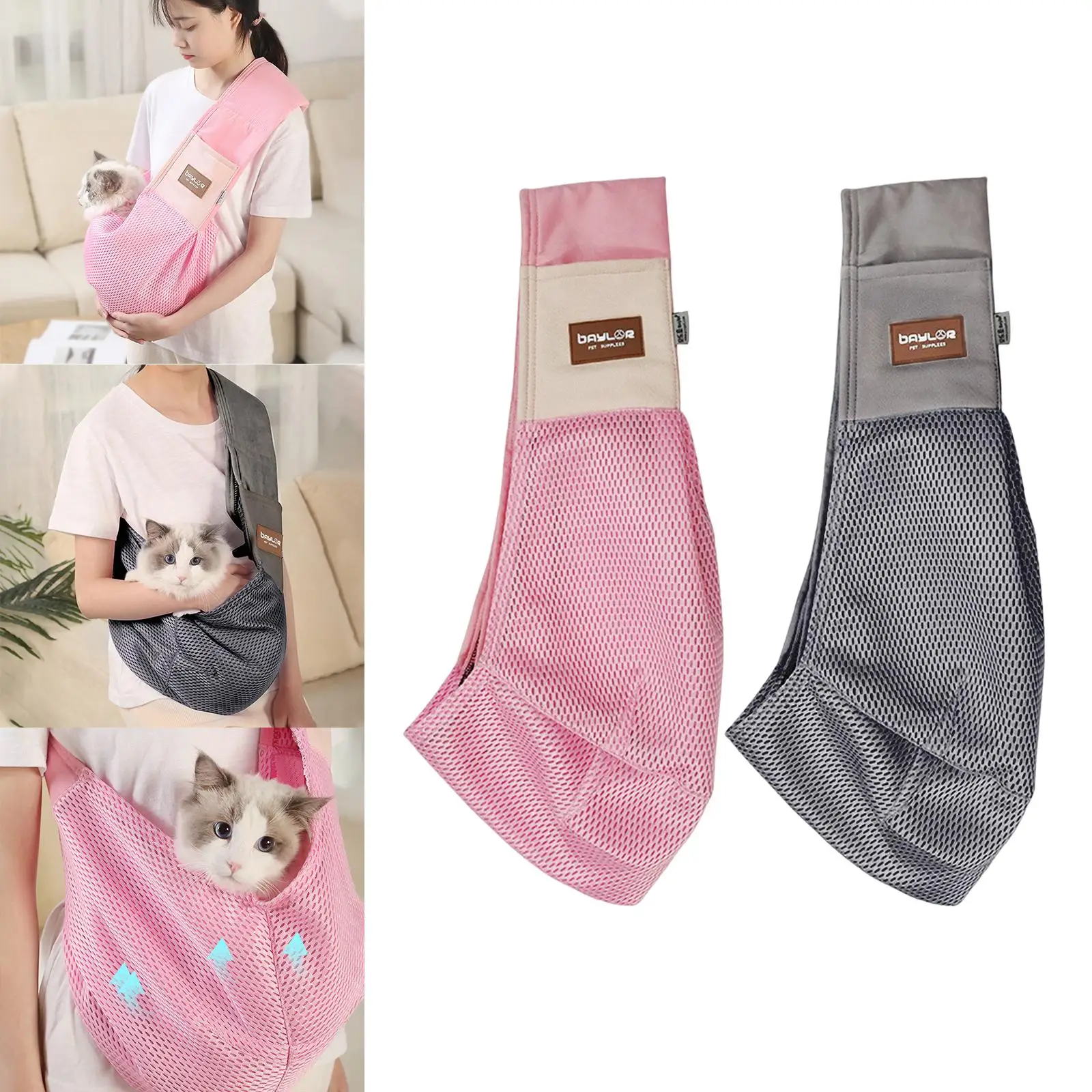 Pet Sling Carrier Comfortable Storage Pockets Breathable Mesh Sling Handbag Tote Pouch Pet Shoulder Bag for Cat Puppy Small Dog