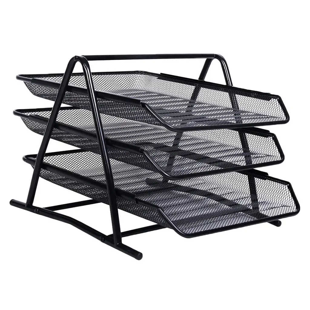 3 Tiers Stackable Desktop Document Letter Tray Organizer, File Trays, Black