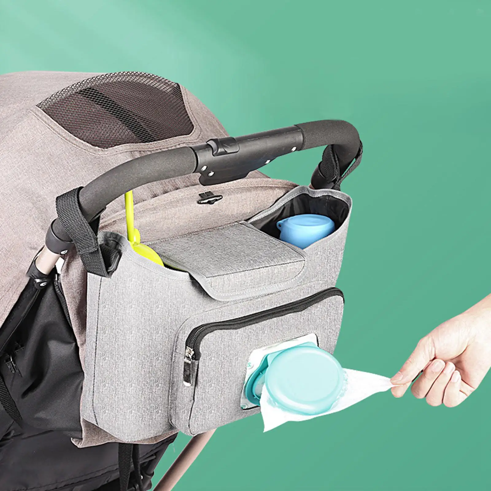 Infant Stroller Organizer with Cup Holder Portable Detachable Bag Univesal Stroller Caddy Keys Toys