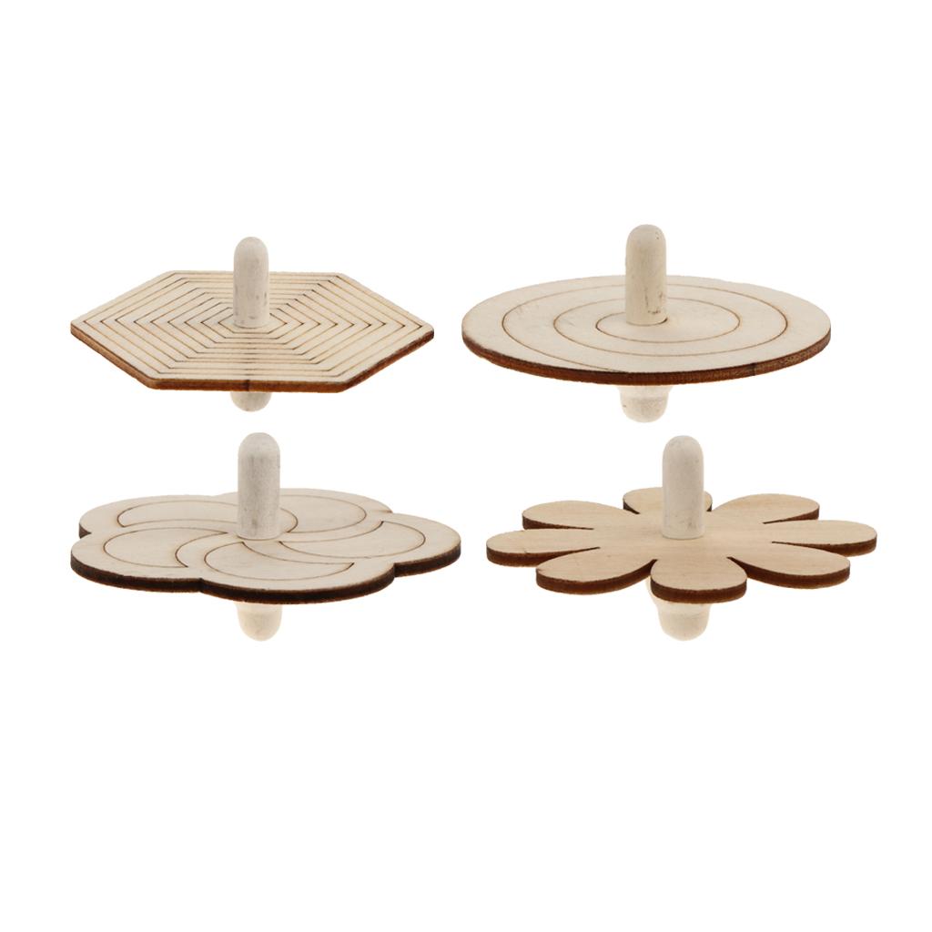4pcs Novelty Natural Wooden  Top Kids Children Toy For DIY Art Craft