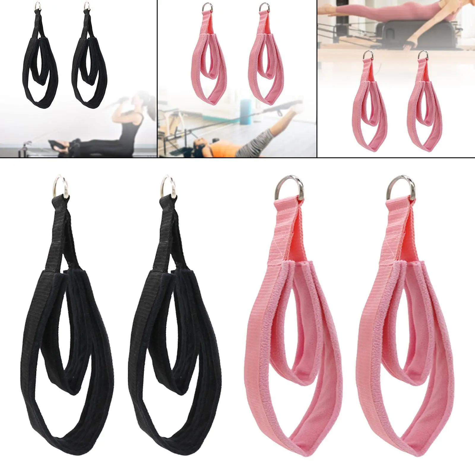 2x D Rings Straps Stretch Exercise Band Pilates Double Loop Straps Pilates Straps for Reformer Home Gym Gymnastics Women Men