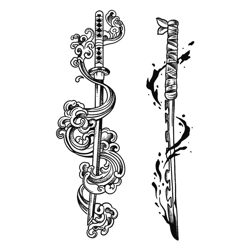 Kräutersaft Anhaltende Fake Tattoo Wasserdicht Temporäre Tätowierung Japanische Anime Samurai Schwert Katana Tatoo Arm Kunst Aufkleber Tatuaje – Detail 2