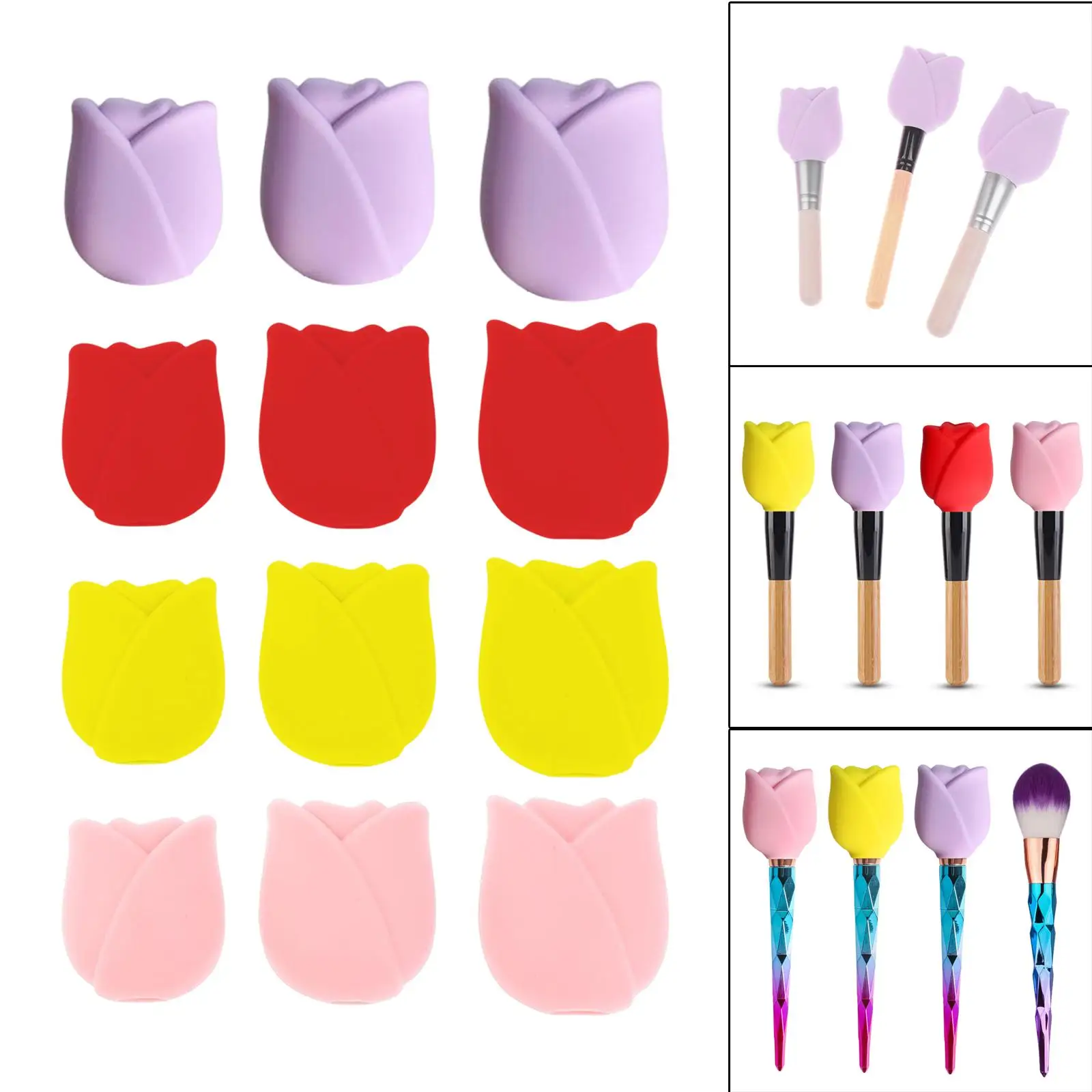 3Pcs Professional Silicone Makeup Brush Cover Washable Reusable Makeup Brush Case for Lovers
