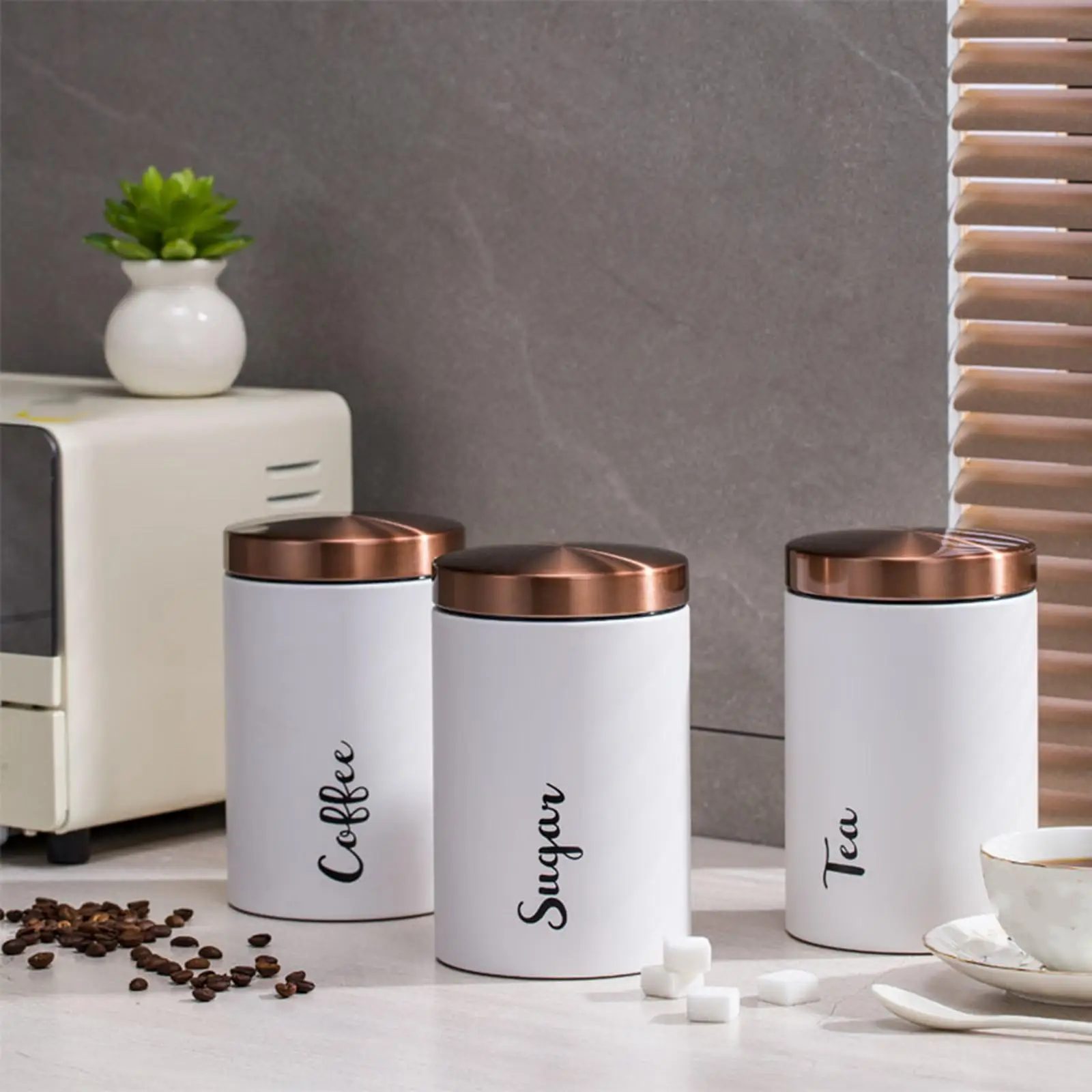 3x Stainless Steel Storage Jars Ornament Dustproof Containers Organizer for Living Room Desk Cabinet Pantry Closet