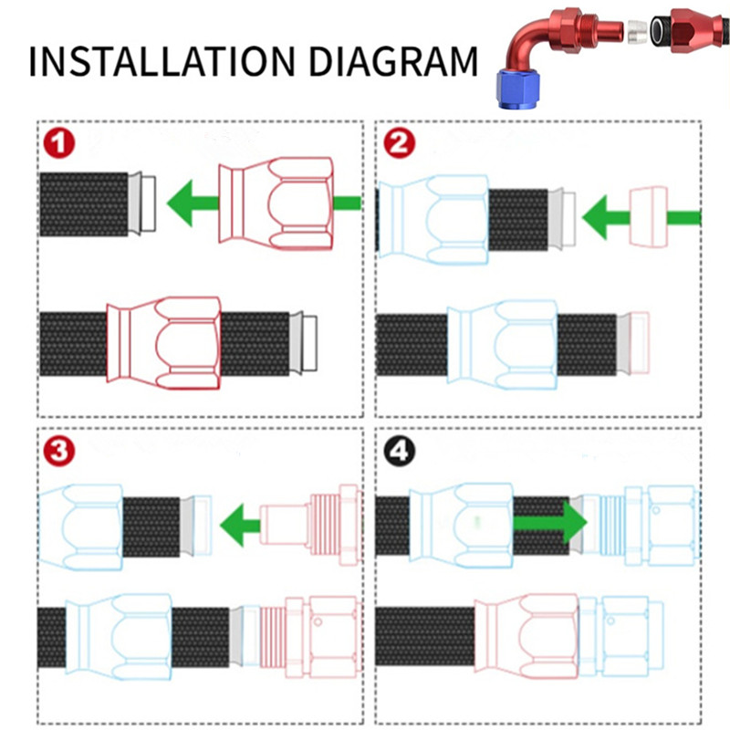 12 Stücke Universal AN3 AN4 AN6 AN8 AN10 Gerade 45 90 Grad Wiederverwendbare Schlauchendverschraubungen Adapter Für Schwenkbare PTFE Öl Kraftstoffleitung Rohr – Detail 5