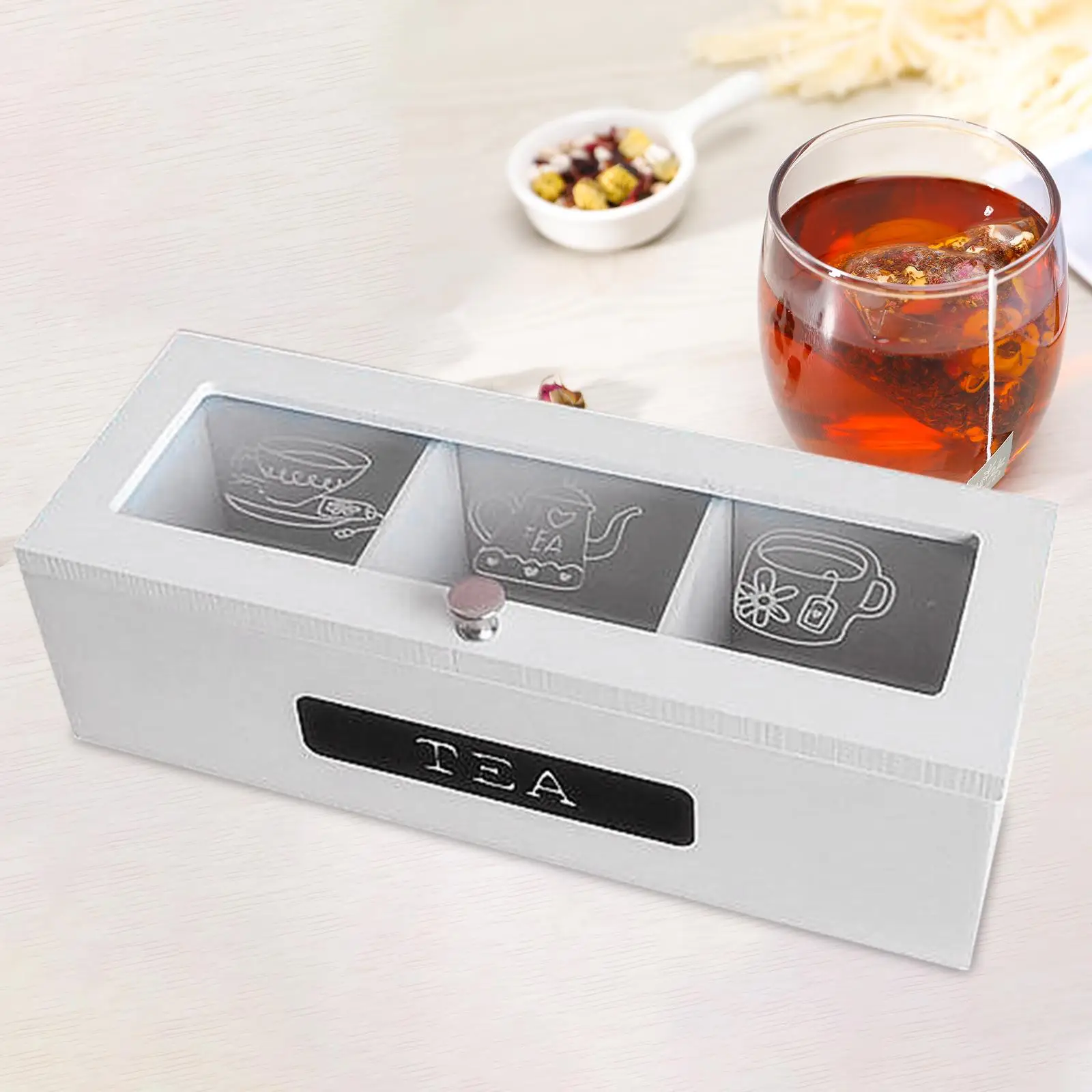 Tea Bag Organizer with 3 Compartment Elegant and Practical Storage Box for Display Tea Bags Snacks Seasoning Packets Creamers
