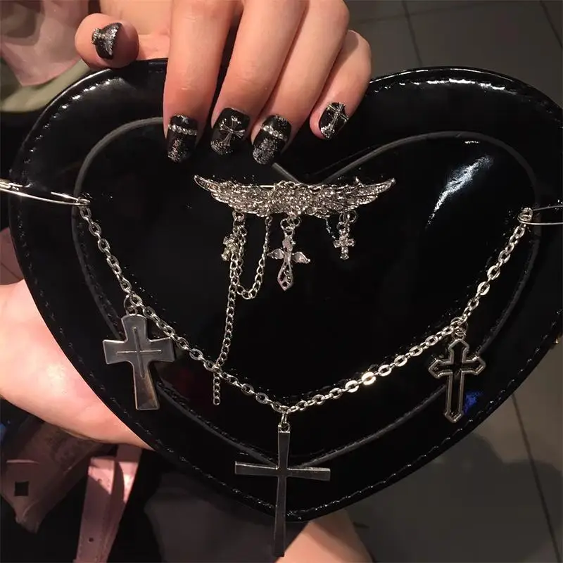 HAEX Y2K Subculture Women's Bag 2022 Trend Punk Gothic Cross Heart Shaped Crossbody Shoulder Bags Female Harajuku Bolso Mujer