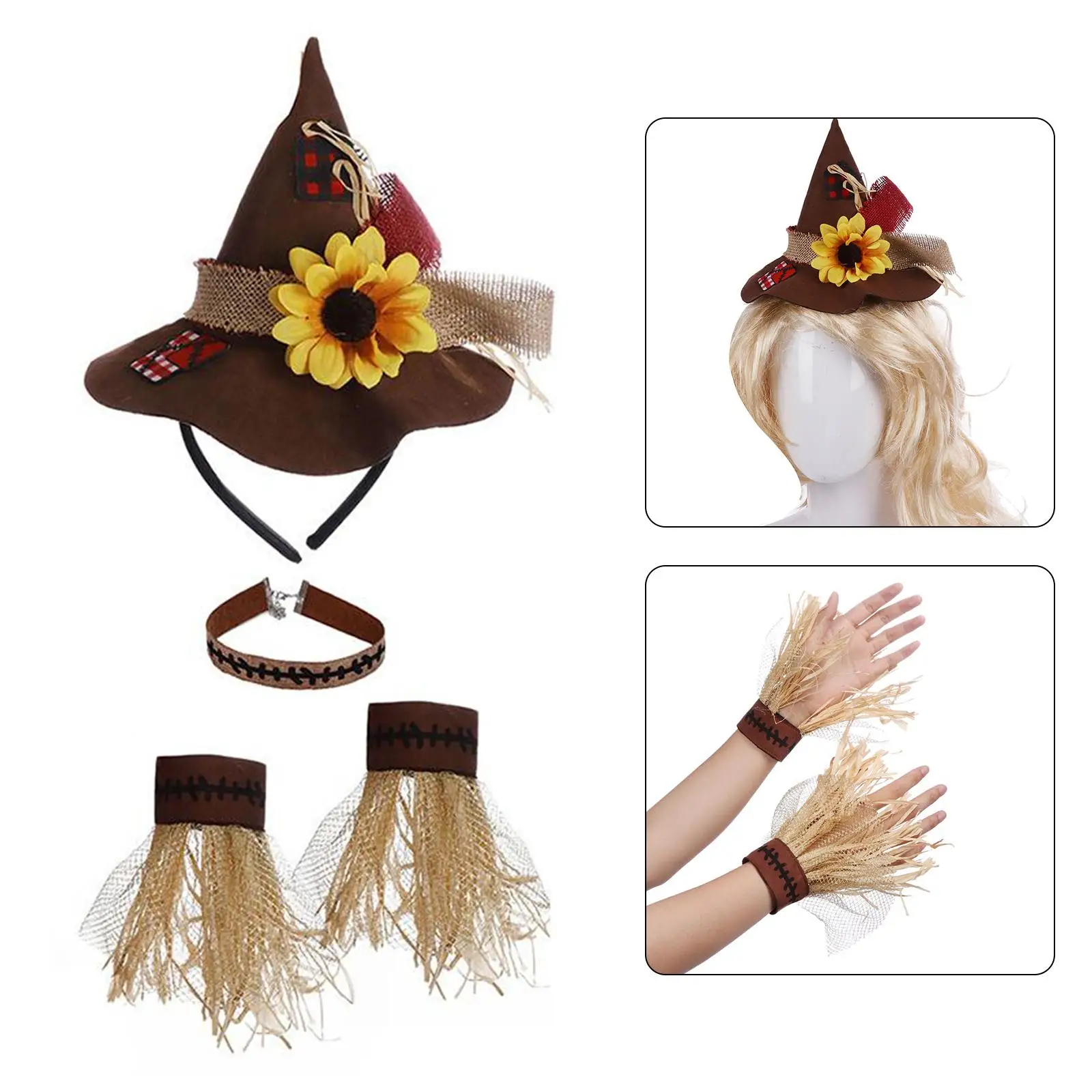 Novelty Halloween Party Costume Hat Necklace Gloves Cosplay Costume Props for Carnival Cosplay Masquerade Festival Decoration